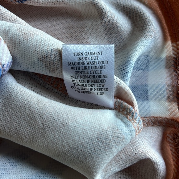 Almost Famous Peach, Cream, Blue Plaid Mini Dress, Spaghetti Straps, Bodycon 2X - Picture 8 of 9